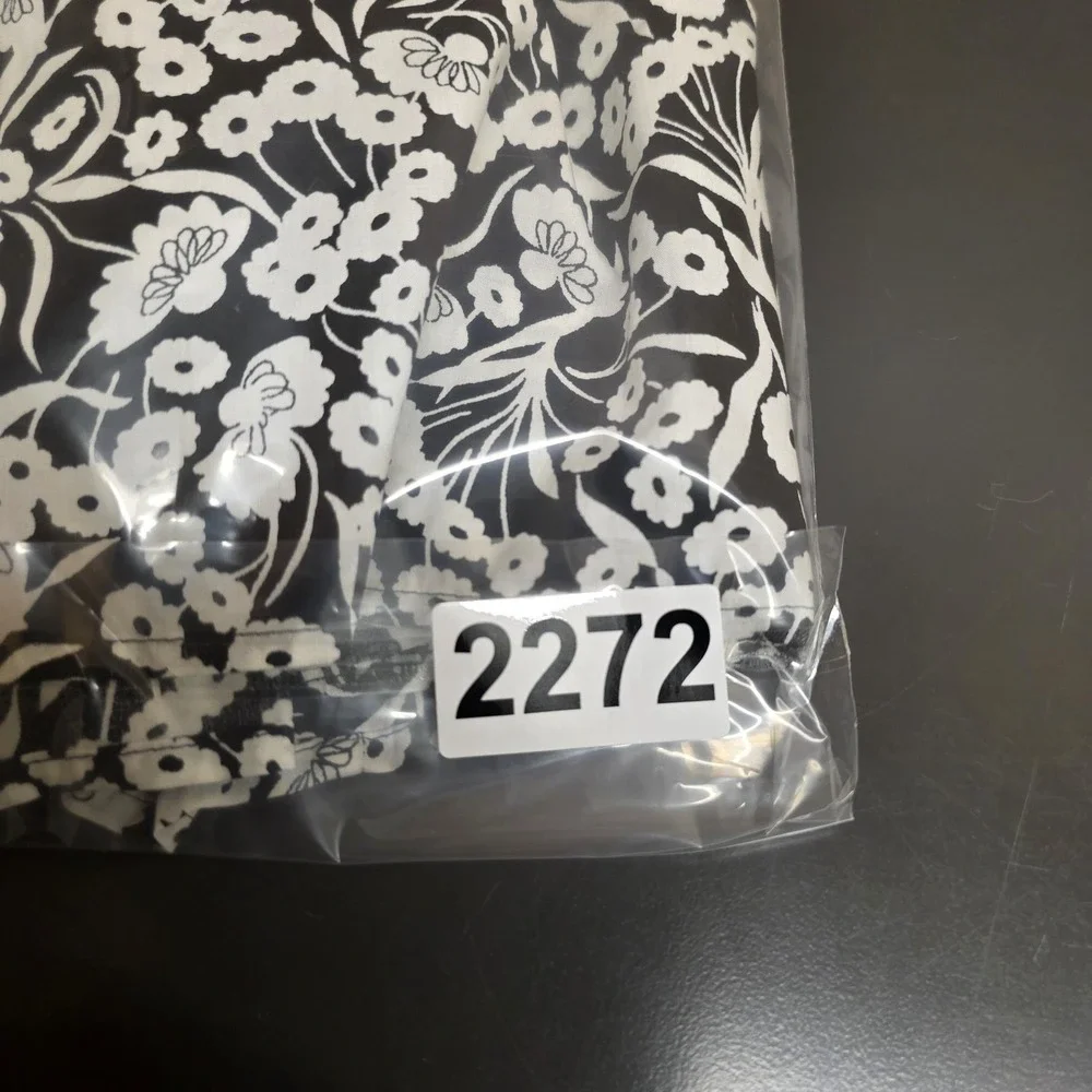 Boden Blouse Women 14 Black White Floral High Neck Puff Sleeve Cotton Spring